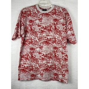 Avirex Mens XXL T-Shirt Red White All Over Comic Graphic Print Streetwear Cotton